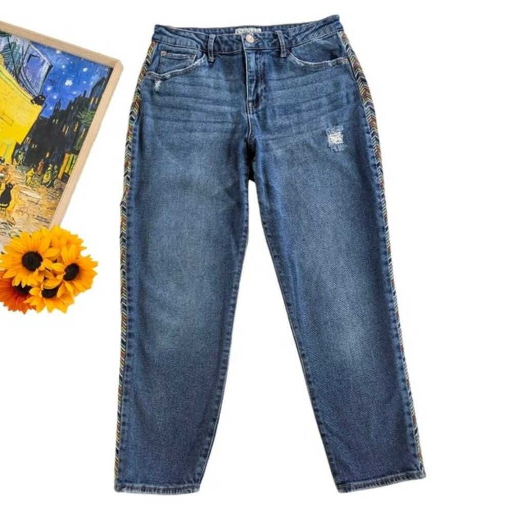 Knox Rose Women's Boyfriend Barrel Jeans Size 10 Blue Denim Rainbow Embroidered - Picture 12 of 12